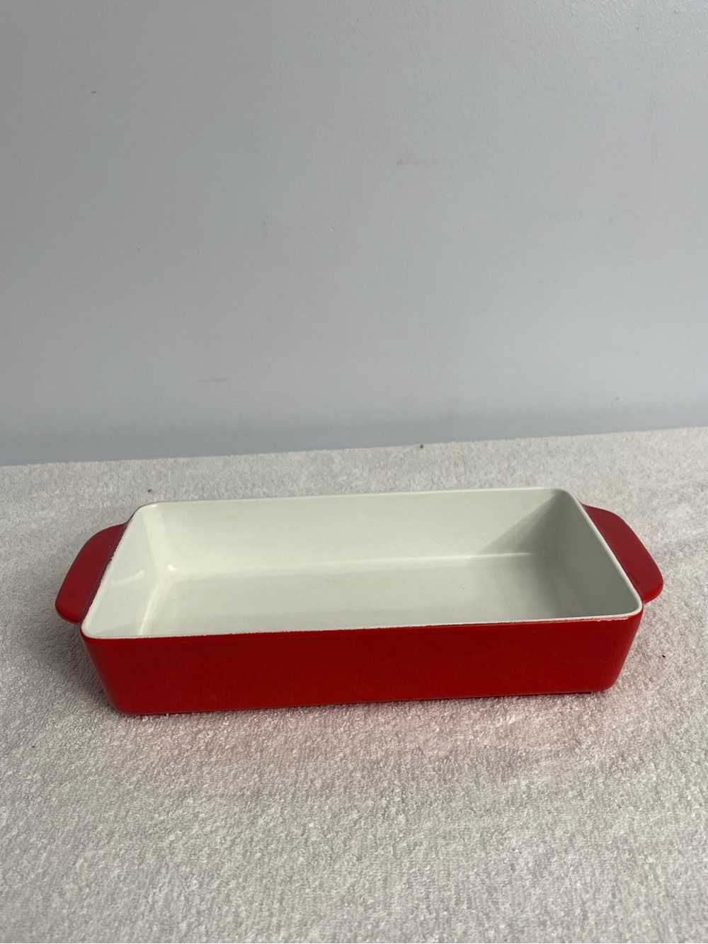 Vintage MCM Copco Michael Lax Design Red Enameled Cast Iron Casserole Pan